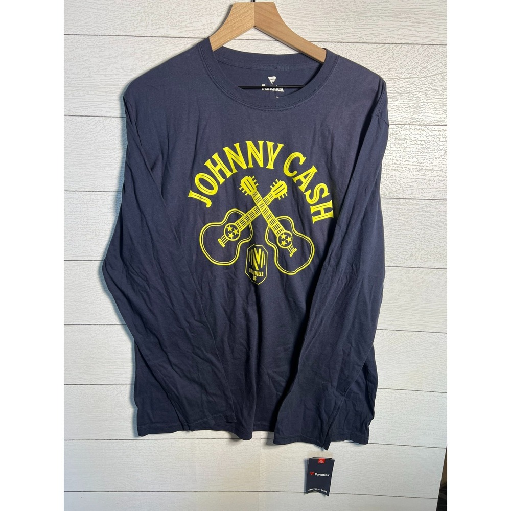 Fanatics NEW Johnny Cash Nashville SC Shirt Mens Large Long Sleeve Blue Guitars